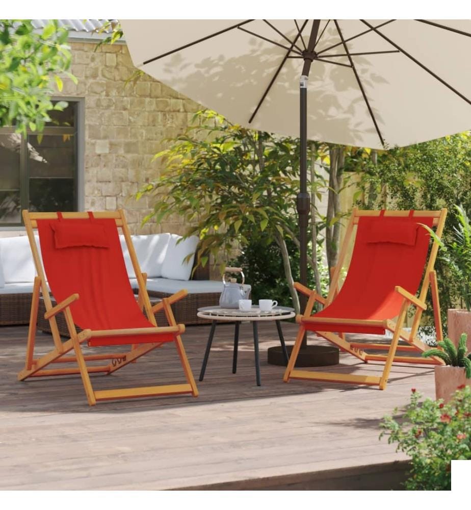 Chaises de plage pliables lot de 2 rouge tissu