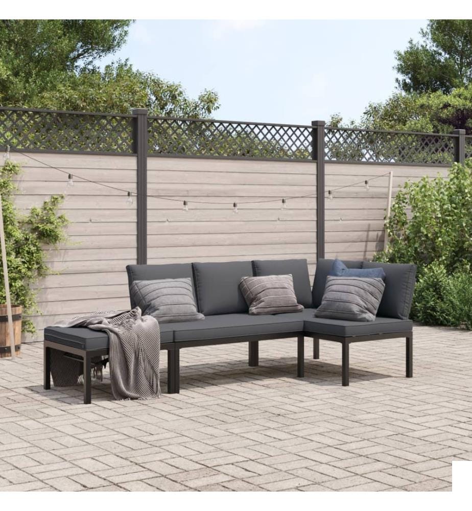 Salon de jardin 3 pcs avec coussins noir aluminium