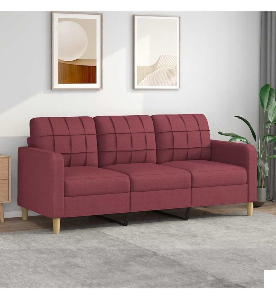 Canapé à 3 places Rouge bordeaux 180 cm Tissu