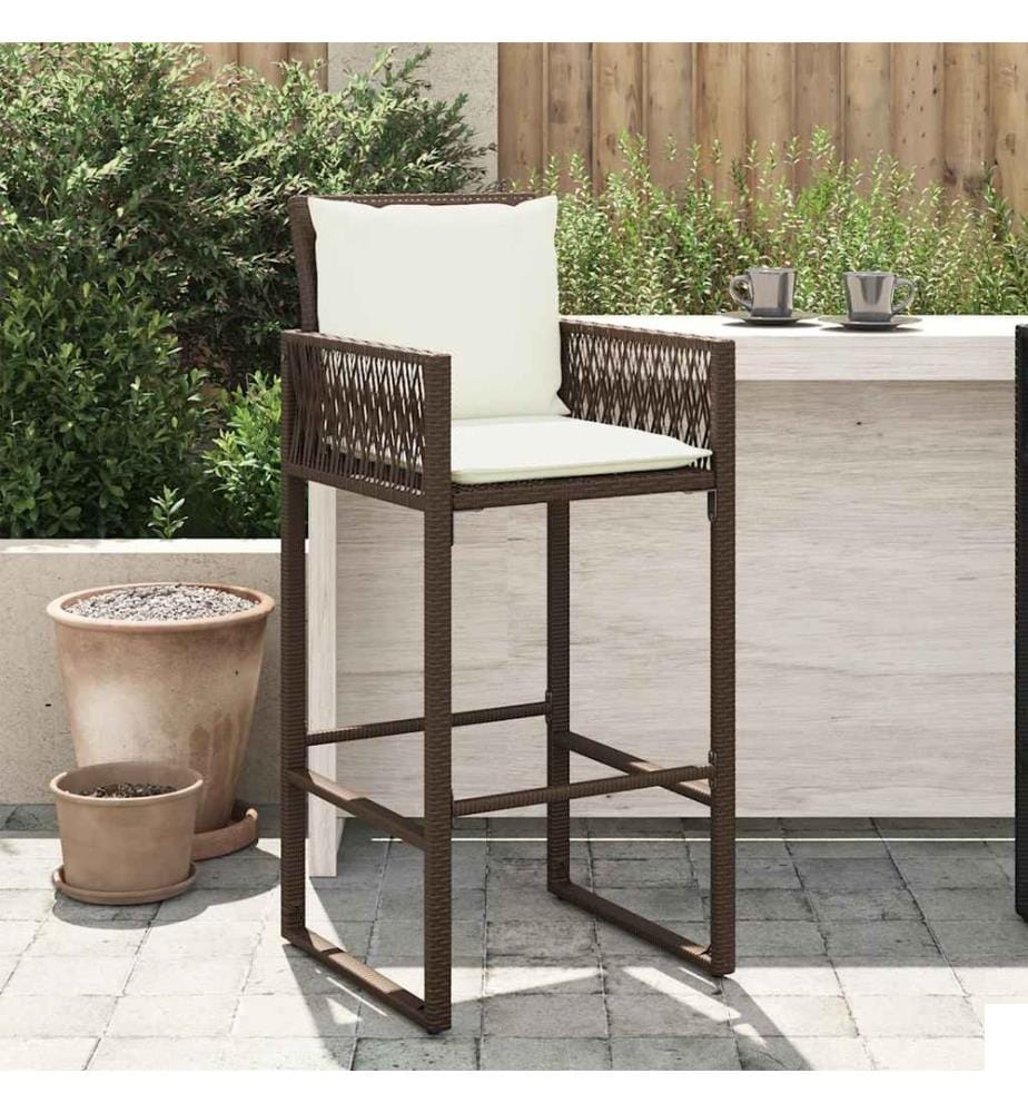 Tabourets de bar jardin coussins lot de 2 marron résine tressée