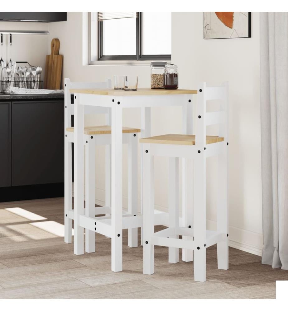 Ensemble de bar 3 pcs Blanc Bois de pin massif