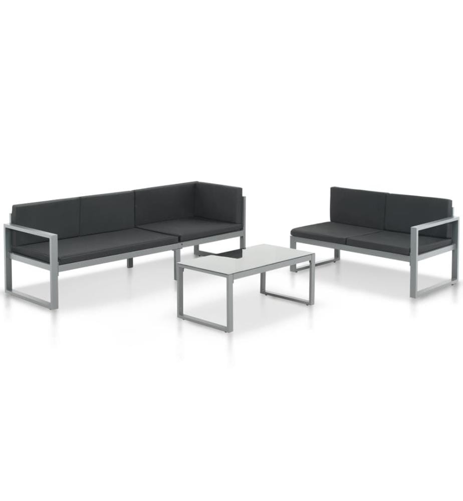 Salon de jardin 3 pcs et coussins Aluminium Noir
