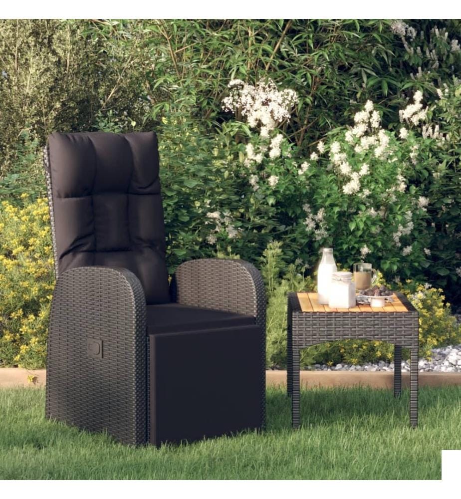 Chaise inclinable de jardin et coussin Résine tressée Noir