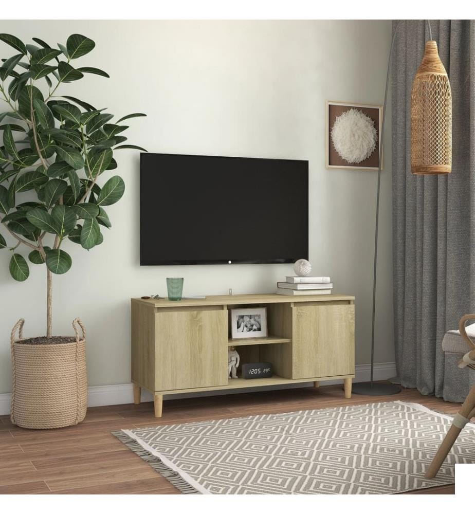 Meuble TV avec pieds en bois massif Chêne sonoma 103,5x35x50 cm