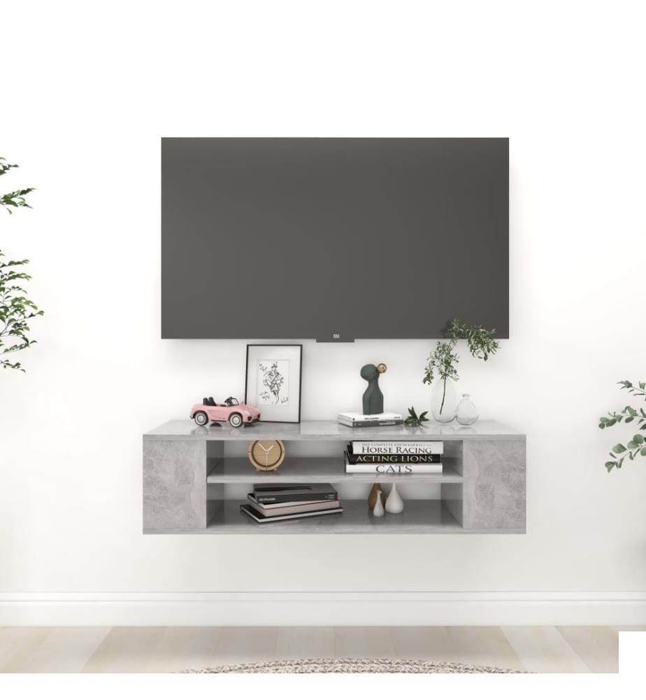 Meuble TV suspendu Gris béton 100x30x26,5 cm Bois dingénierie