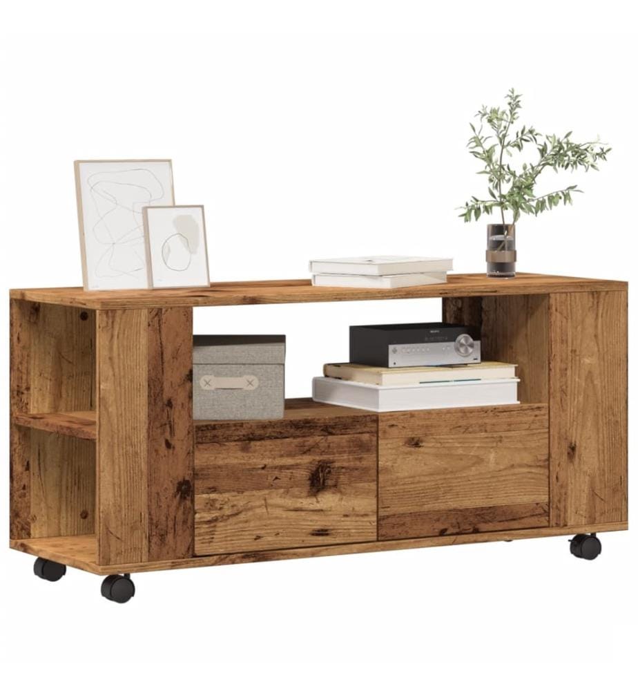 Meuble TV avec roulettes vieux bois bois d'ingénierie