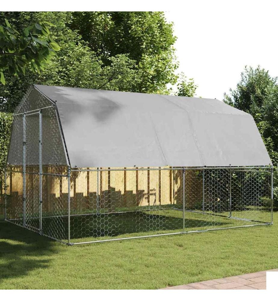Cage à poules avec toit et porte argenté acier galvanisé