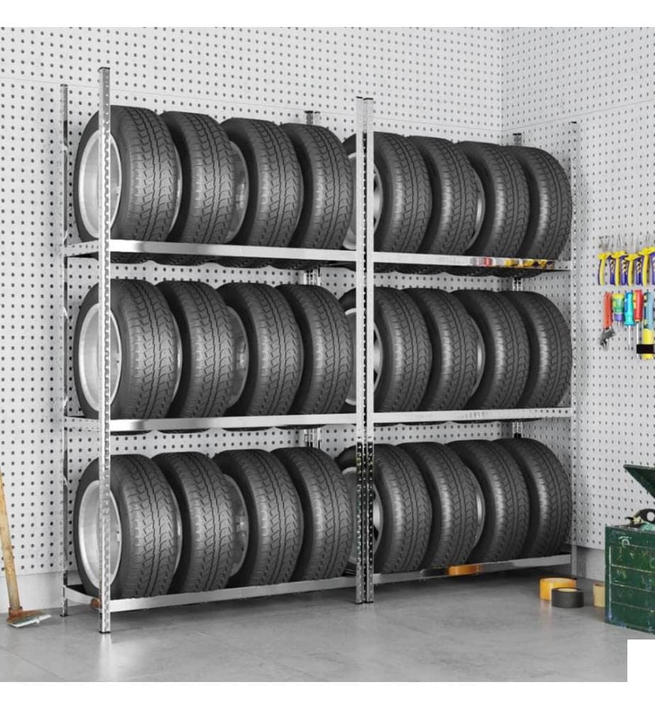 Porte-pneus à 3 niveaux 2 pcs Argenté 110x40x200 cm Acier