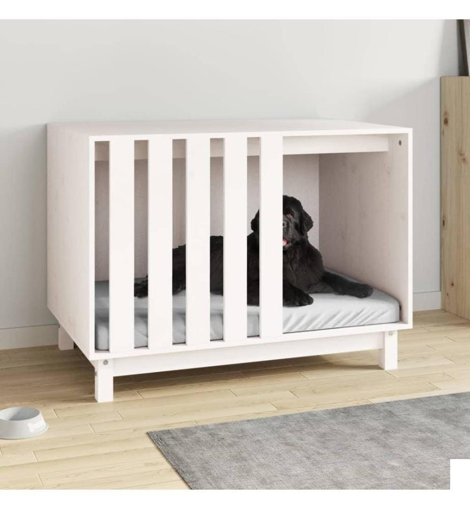 Niche pour chien Blanc 90x60x67 cm Bois de pin massif