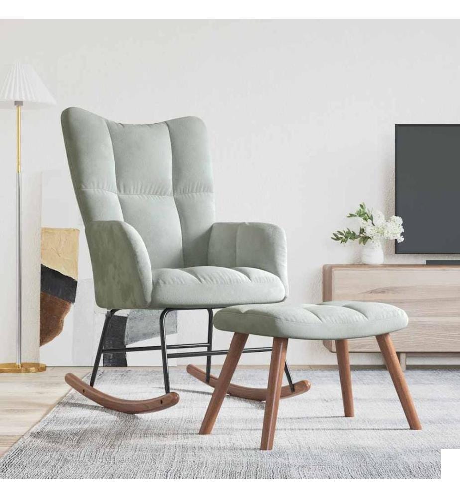 Chaise à bascule avec repose-pied Gris clair Velours