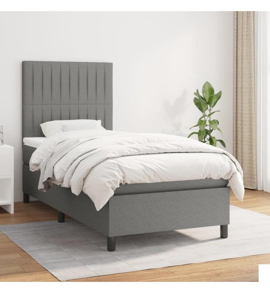 Sommier à lattes de lit et matelas Gris foncé 90x190 cm Tissu