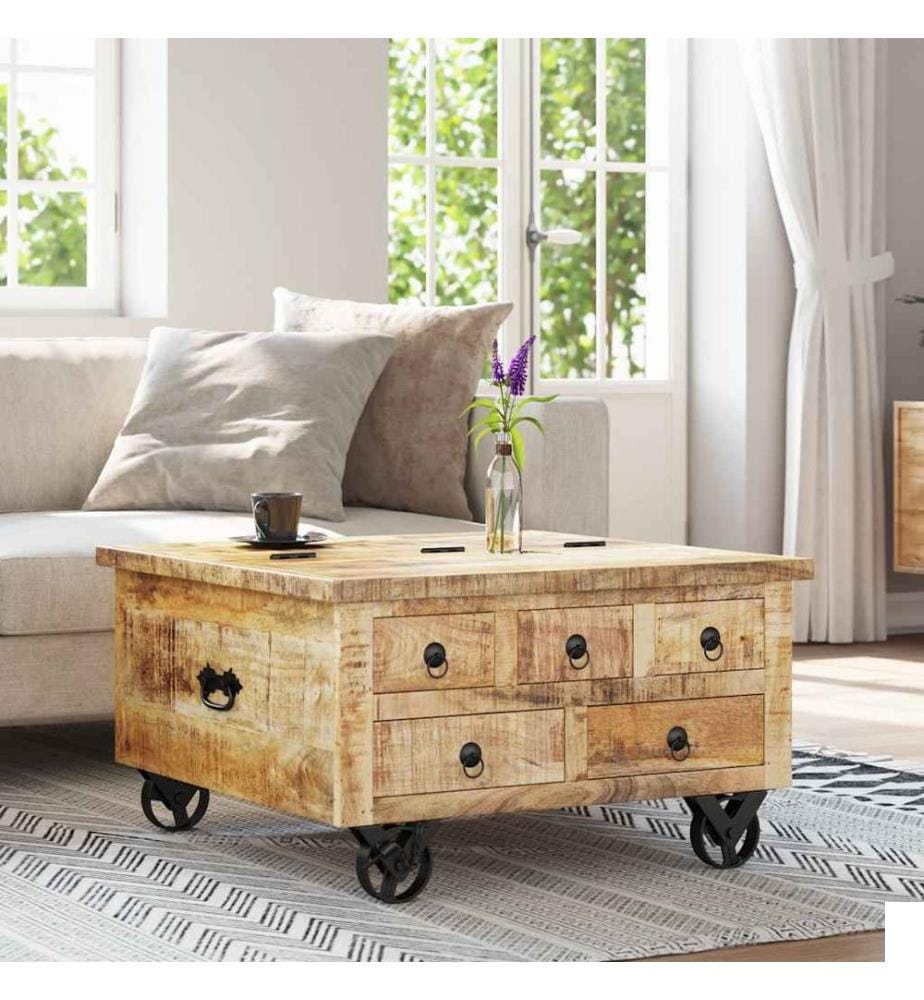 Table basse Bois de manguier brut 70 x 70 x 40 cm