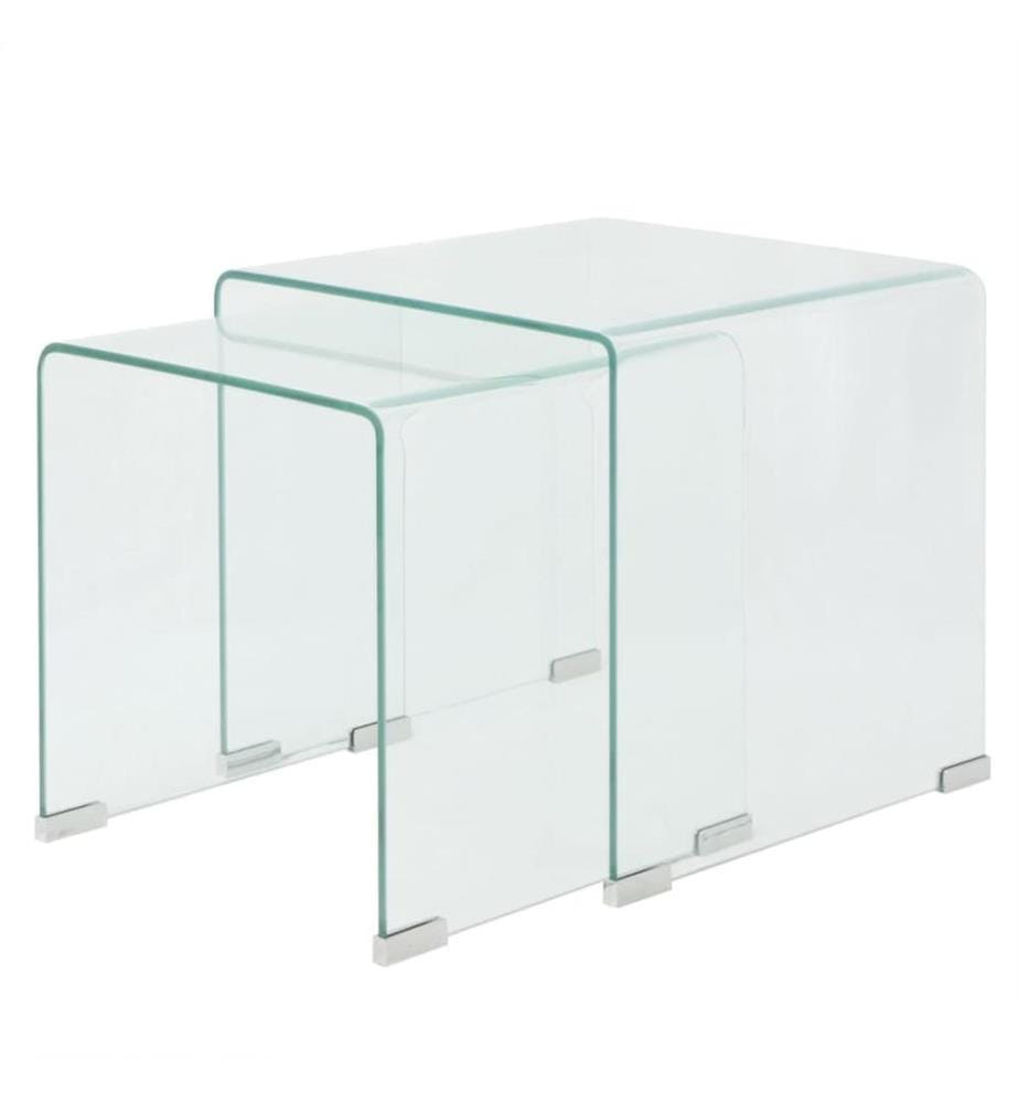 Ensemble de tables gigognes 2 Pièces Verre trempé Transparent