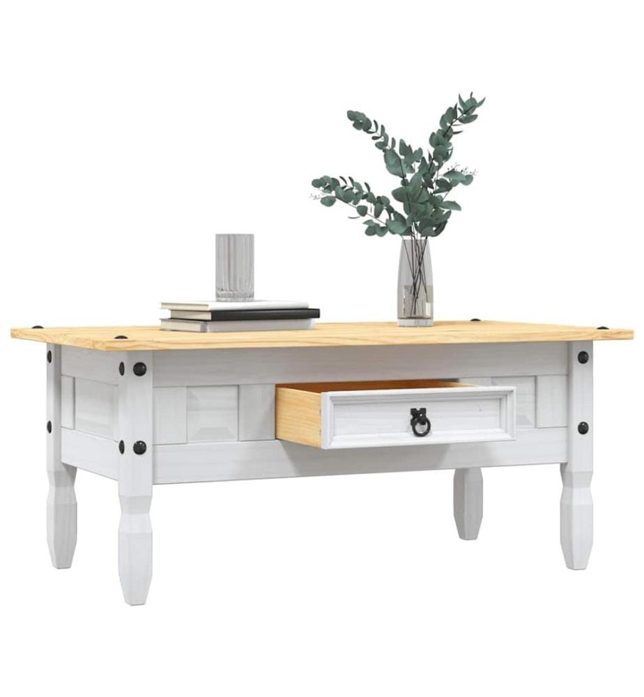 Table basse Pin mexicain Gamme Corona Blanc 100x55x44 cm