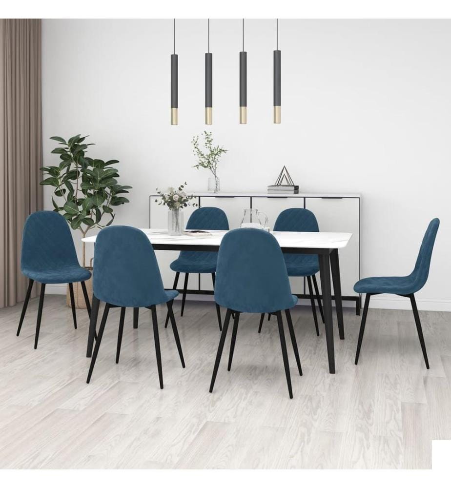 Chaises à manger lot de 6 bleu velours