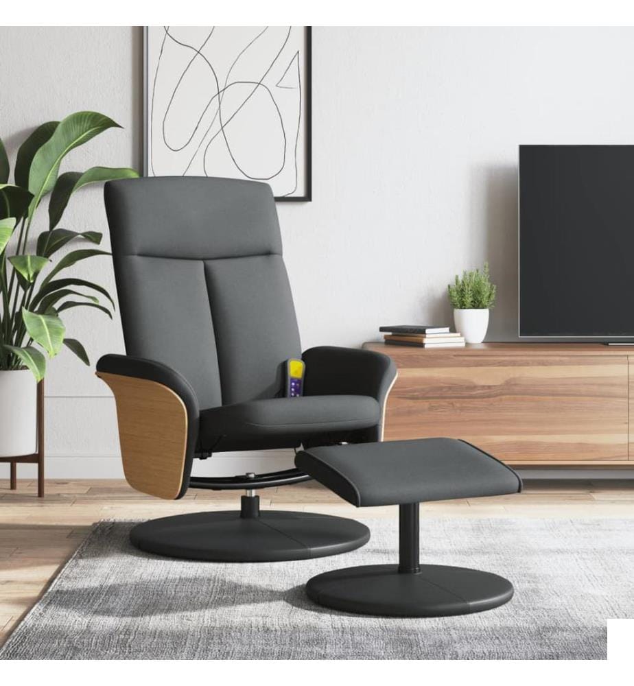 Fauteuil de massage inclinable et repose-pieds gris foncé tissu