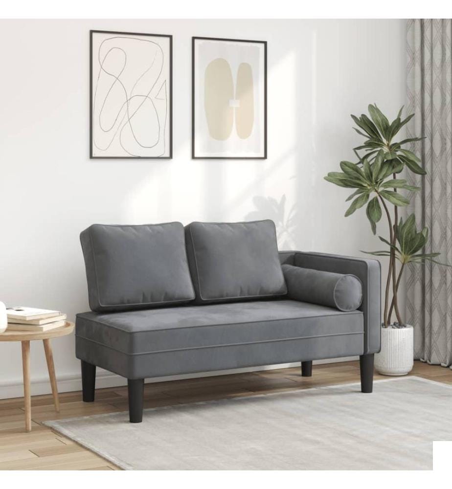 Chaise longue avec coussins gris foncé velours