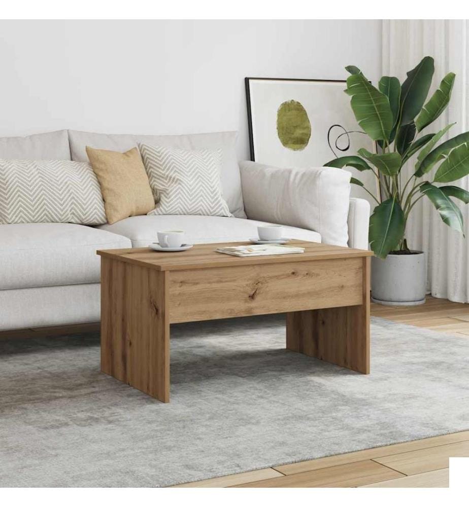 Table basse chêne artisanal 80x50,5x41,5 cm bois d'ingénierie