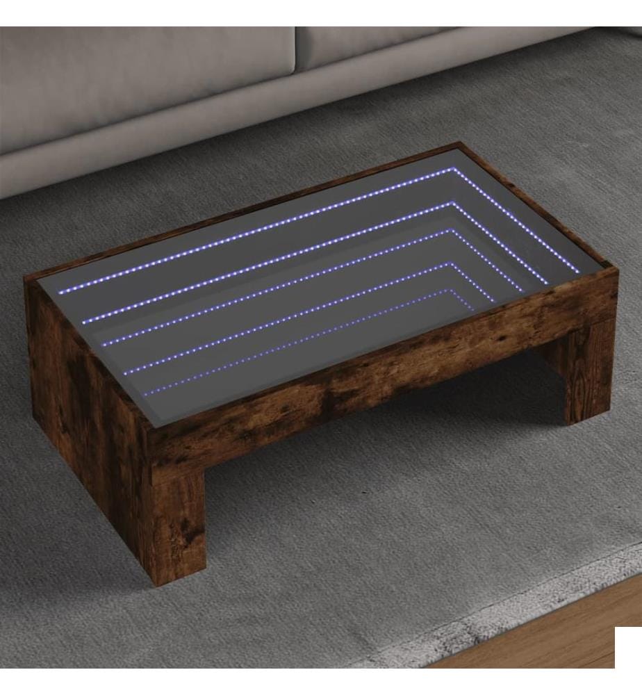 Table basse avec LED infini chêne fumé 90x50x30 cm