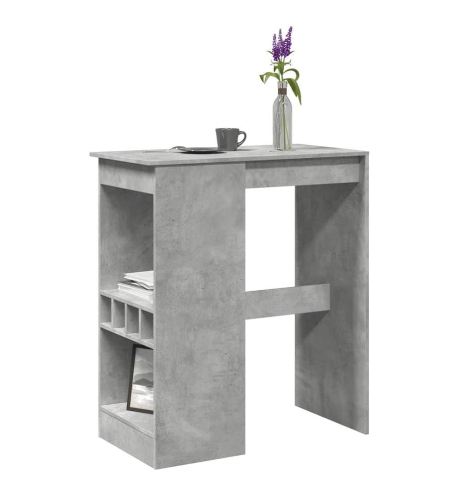 Table de bar avec étagères gris béton bois d'ingénierie