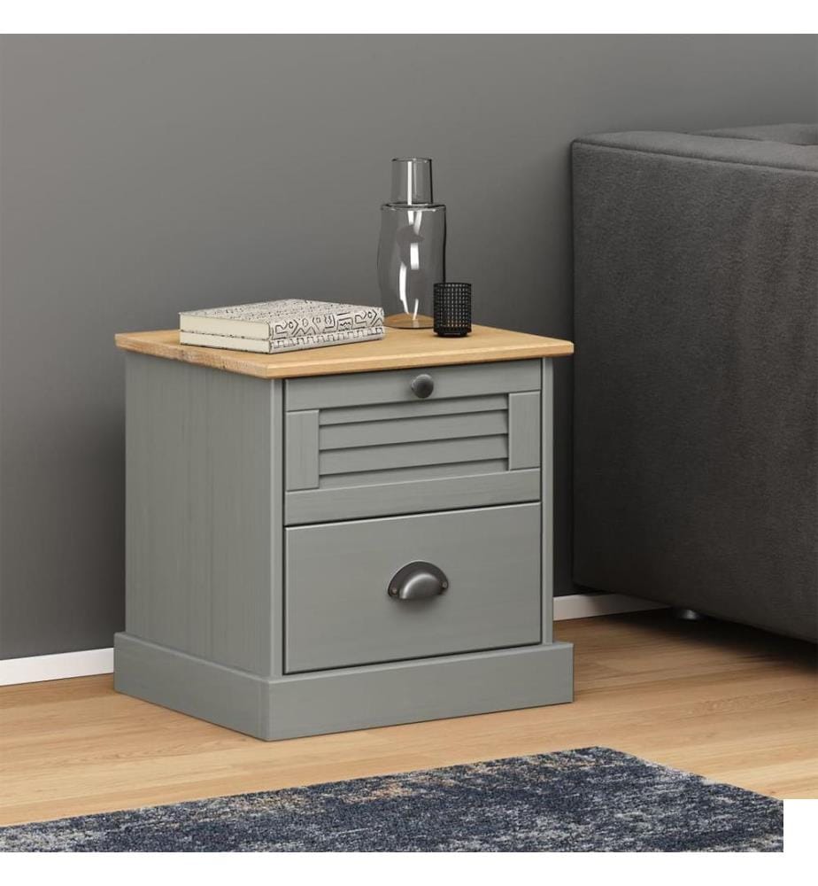 Table de chevet VIGO gris 42x35x42 cm bois de pin massif