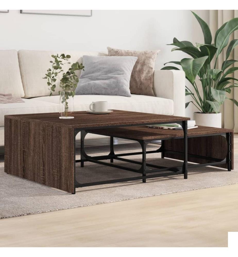 Tables basses gigognes 2 pcs chêne marron bois ingénierie métal