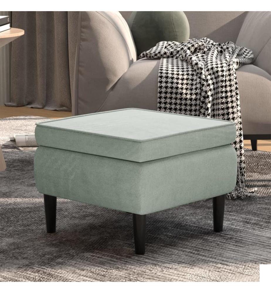 Tabouret avec pieds en bois et velours gris clair