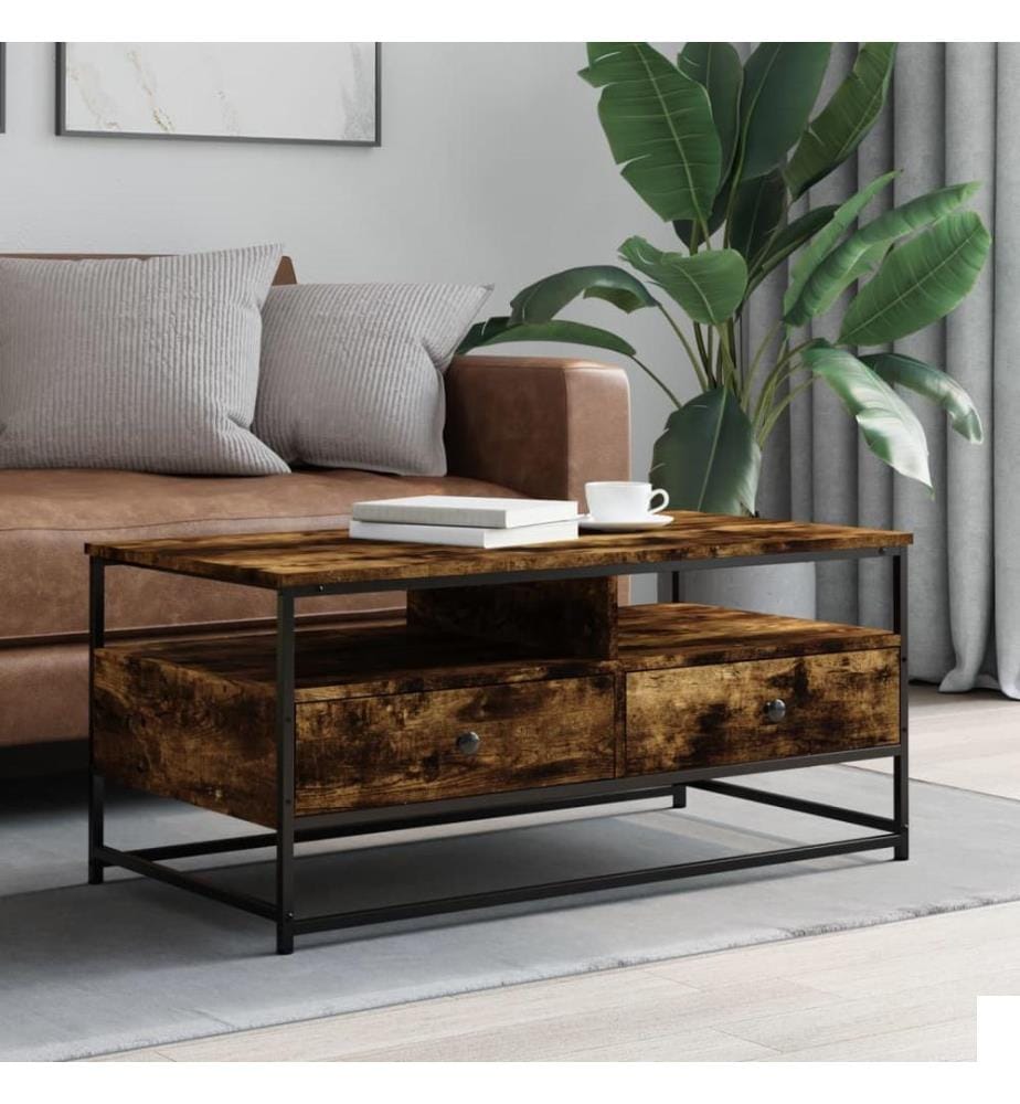 Table basse chêne fumé 100x51x45 cm bois d'ingénierie