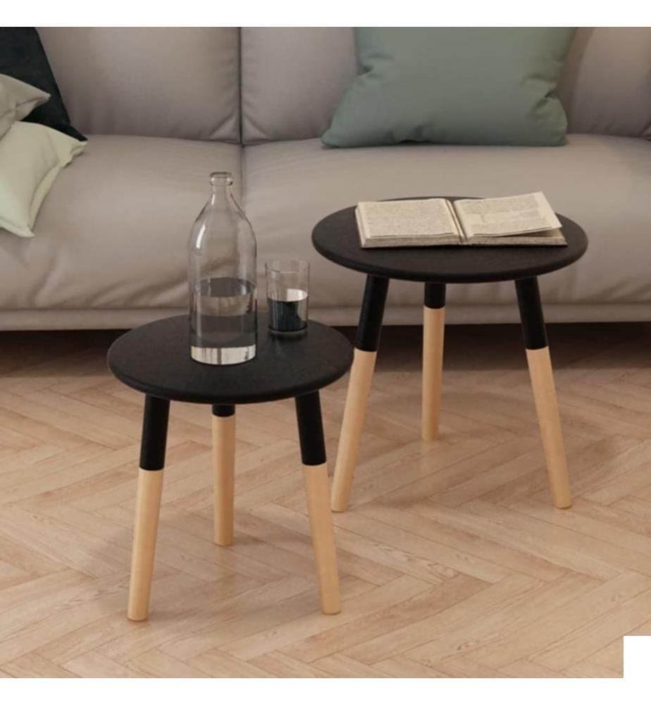 Ensemble de tables d'appoint 2 pcs Bois de pin massif Noir