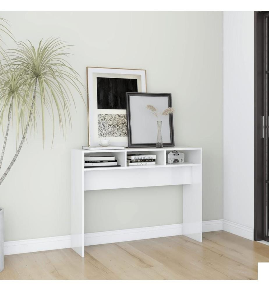 Table console blanc brillant 105x30x80 cm bois d'ingénierie