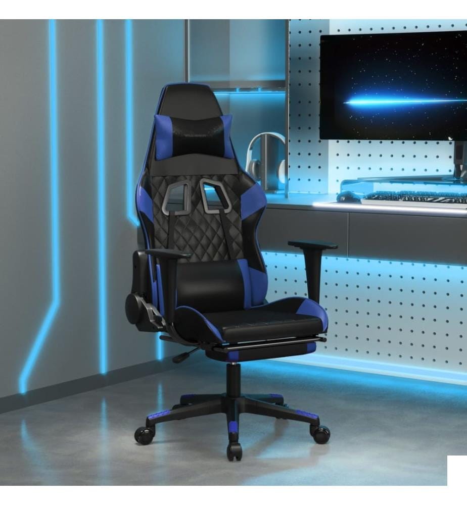 Chaise de jeu de massage et repose-pied Noir et bleu Similicuir