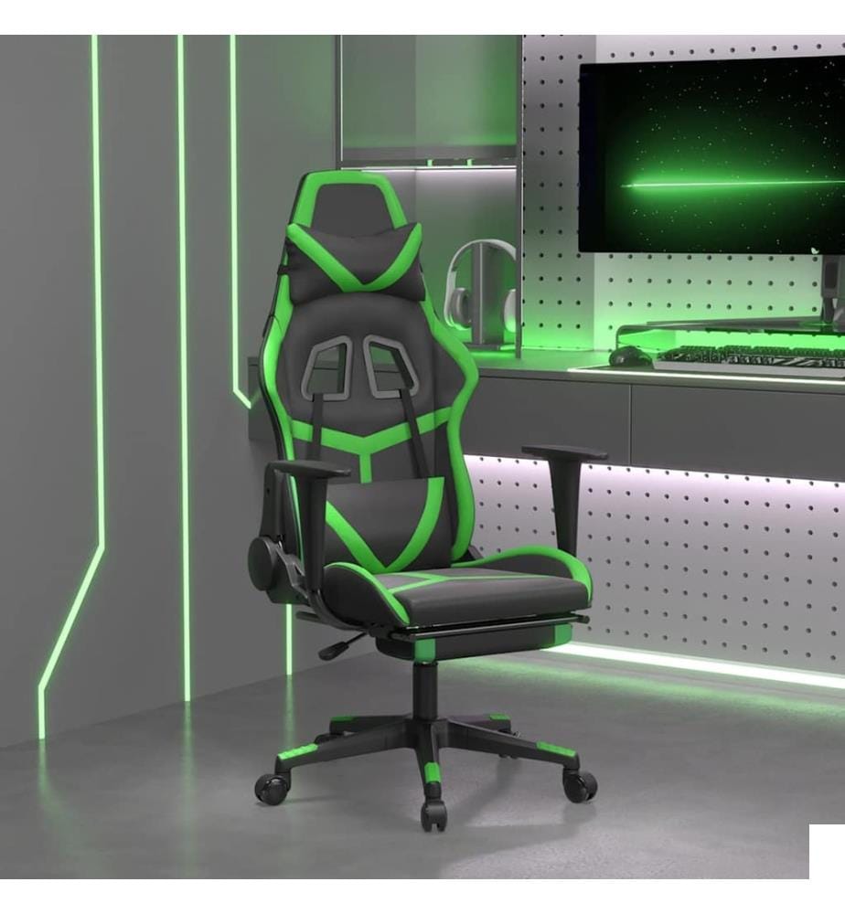 Chaise de jeu de massage avec repose-pied Noir&Vert Similicuir;