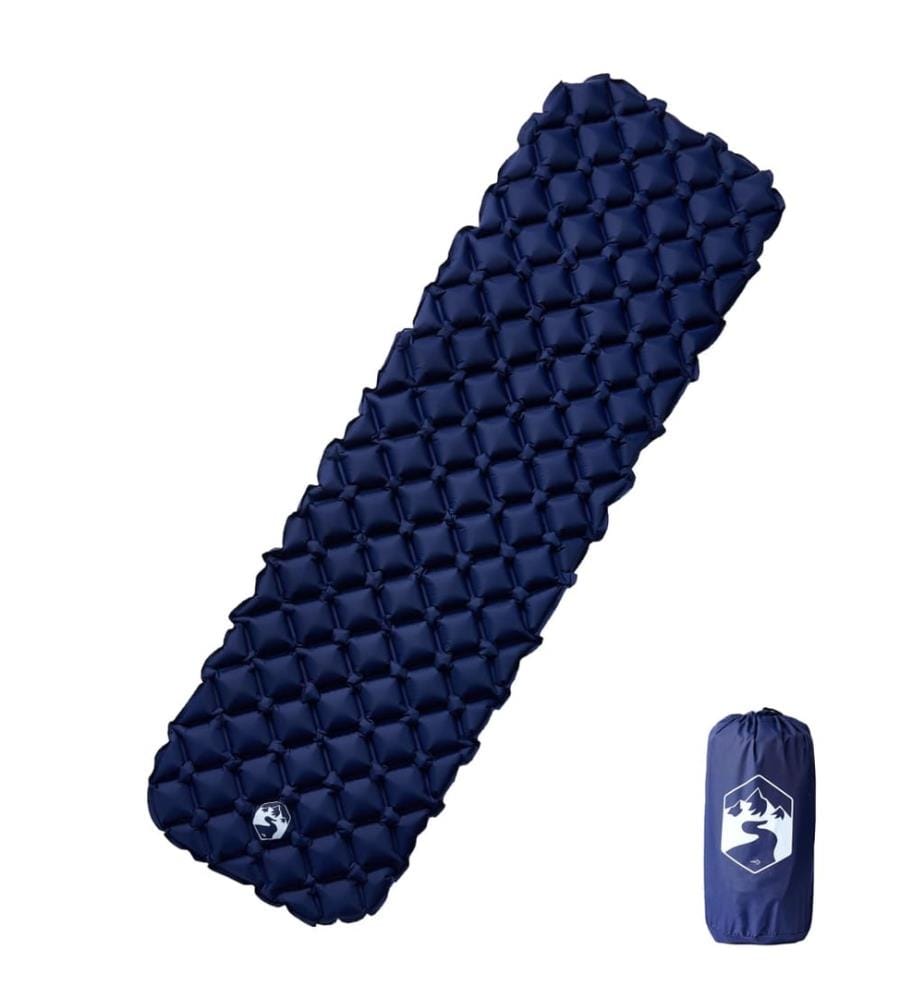 Matelas de camping gonflable 1 personne bleu marine 190x58x6 cm