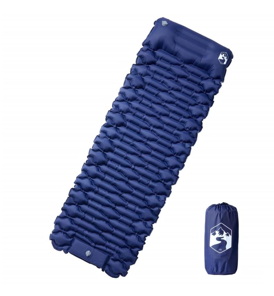 Matelas de camping autogonflant oreiller 1 personne bleu marine