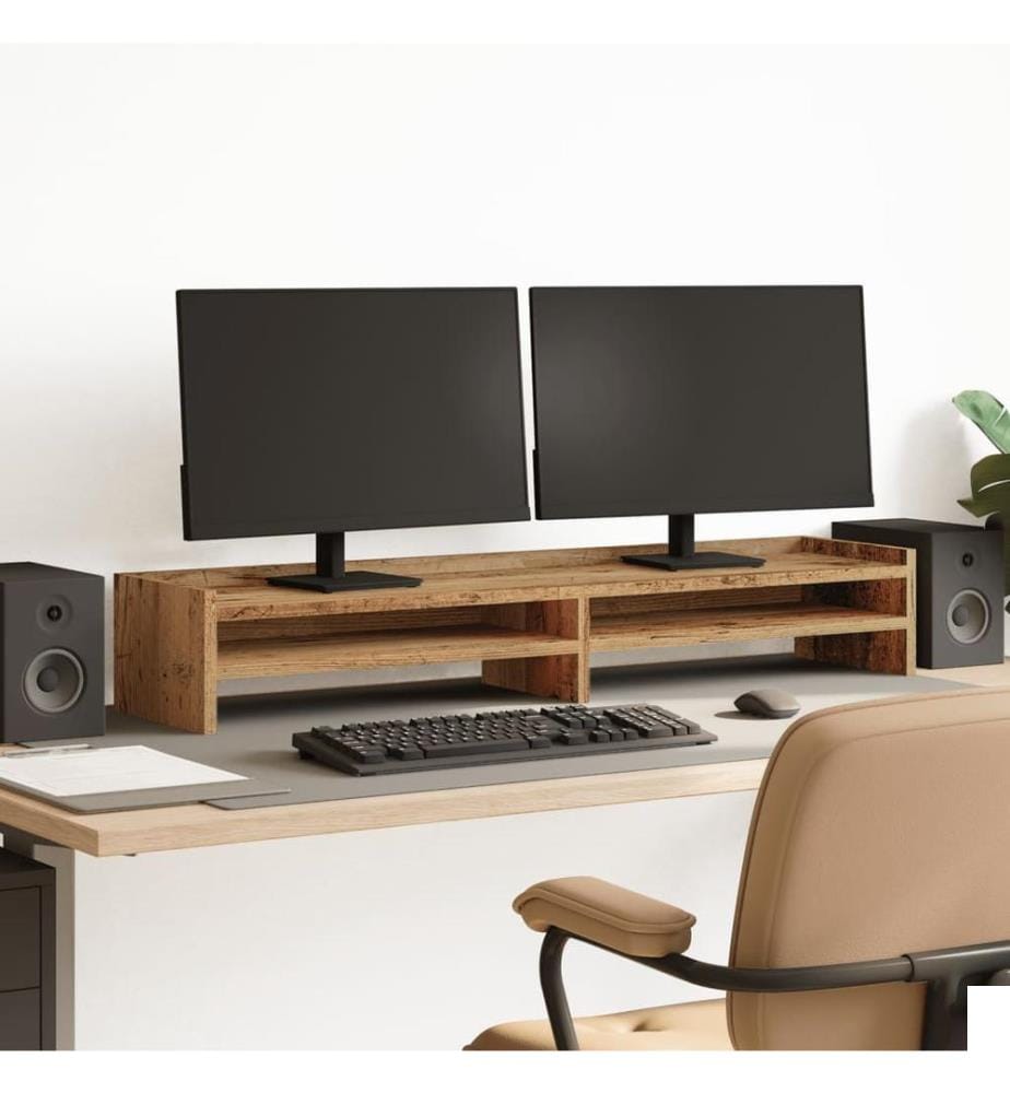 Support de moniteur vieux bois 100x24x16 cm bois d'ingénierie