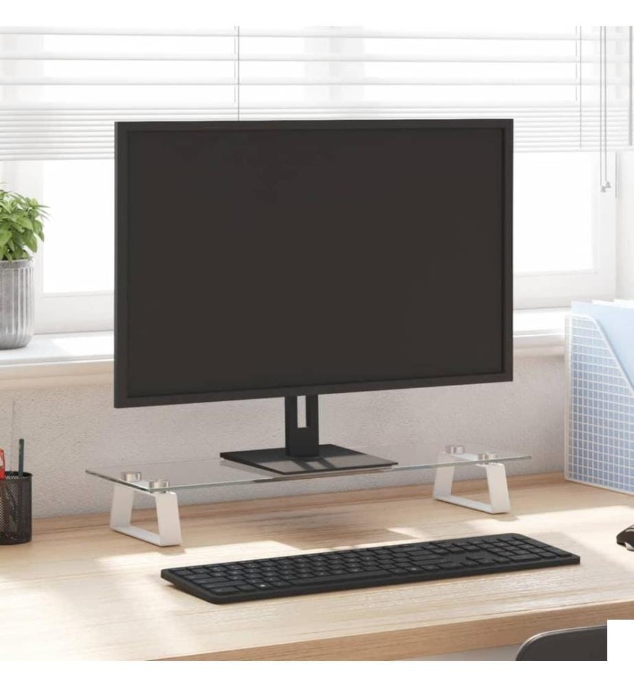 Support de moniteur blanc 60x20x8 cm verre trempé et métal