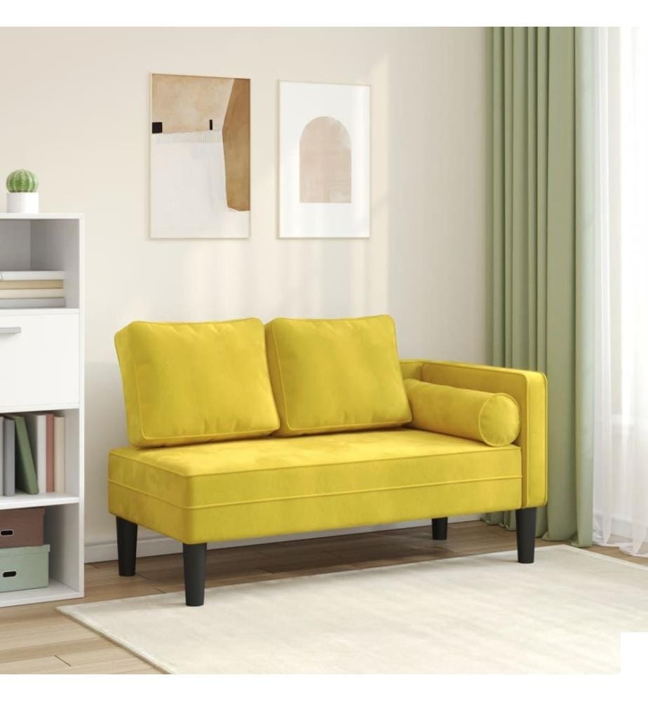 Chaise longue avec coussins jaune velours