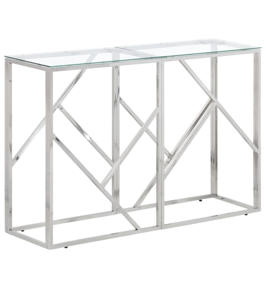 Table console argenté acier inoxydable et verre trempé