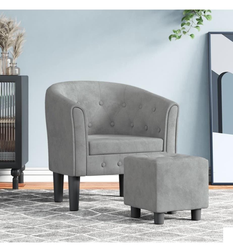 Fauteuil avec repose-pied gris clair velours