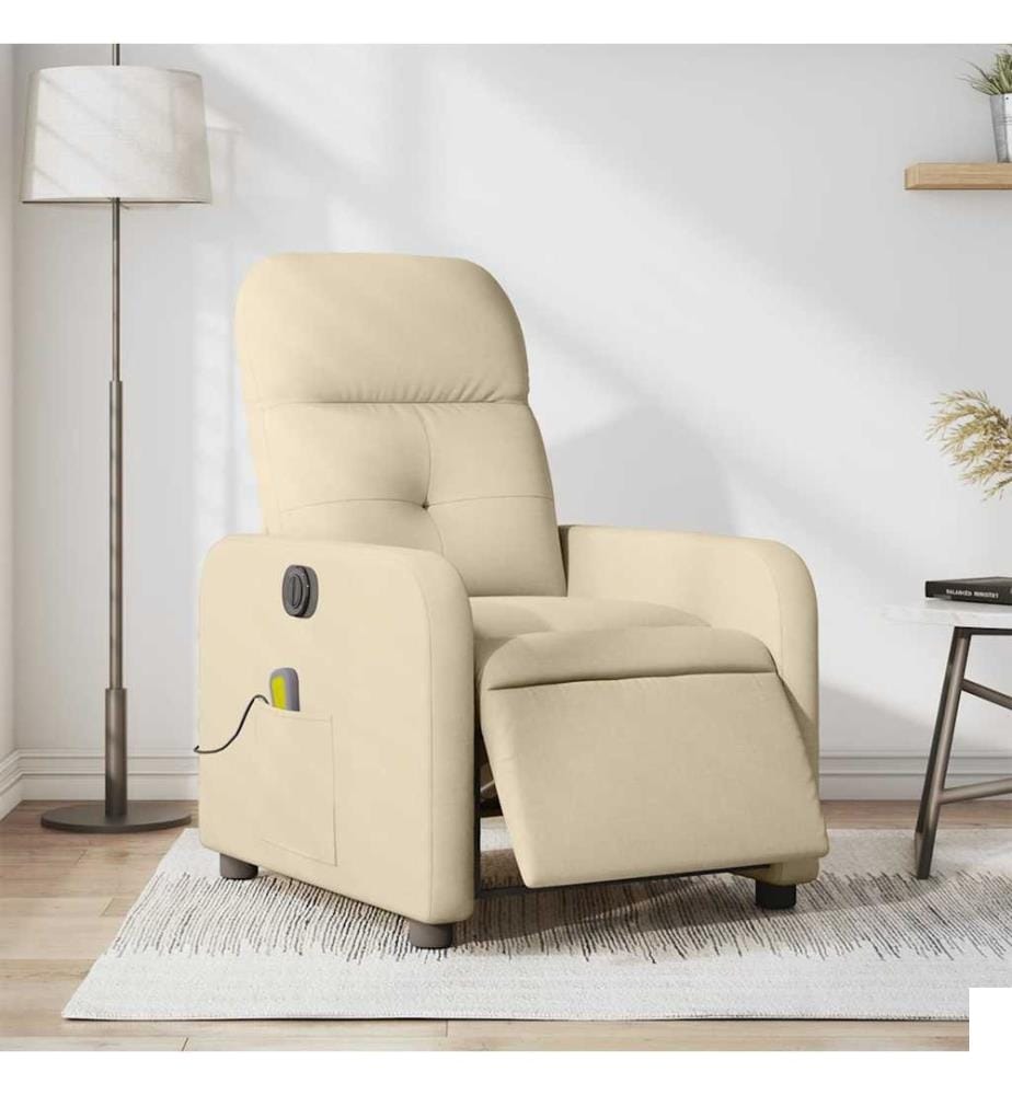 Fauteuil inclinable de massage électrique crème tissu