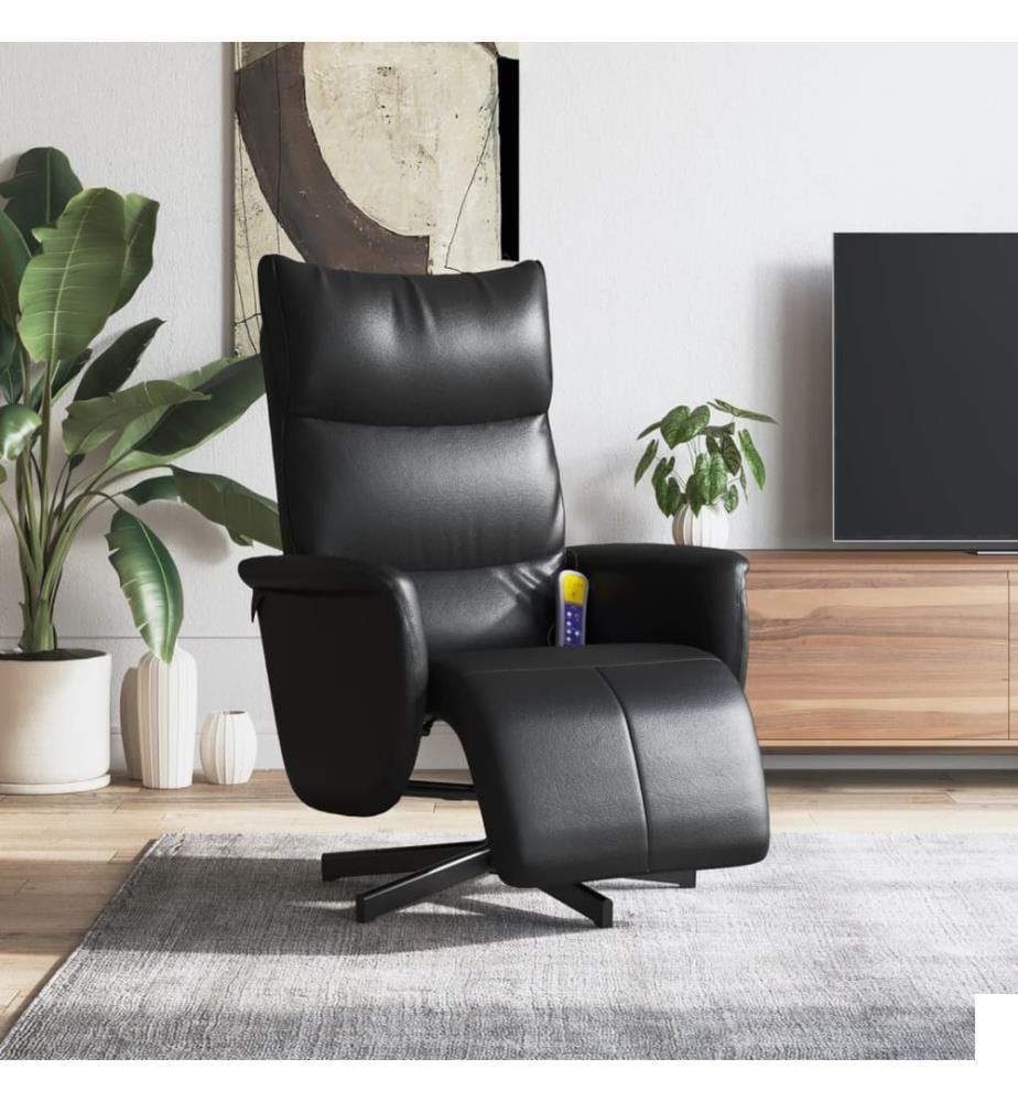 Fauteuil inclinable de massage repose-pieds noir similicuir