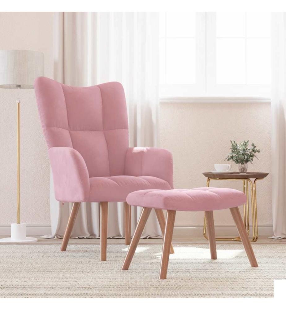 Chaise de relaxation avec repose-pied Rose Velours