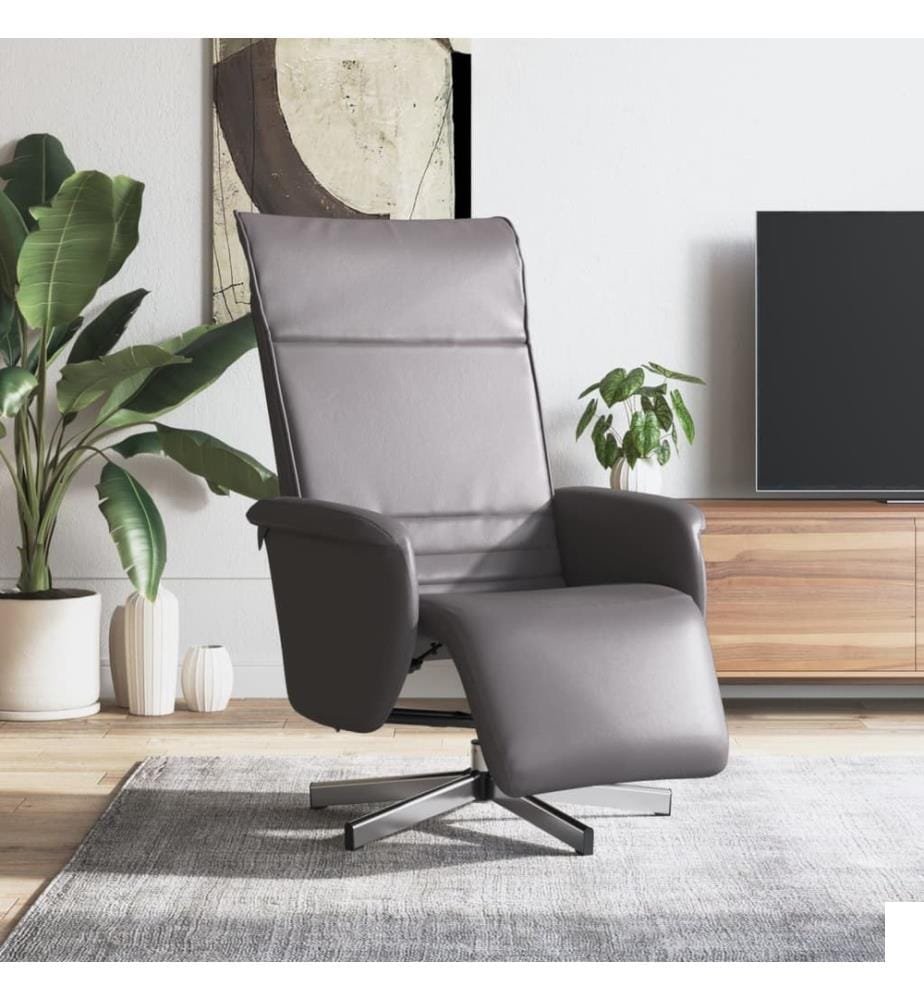 Fauteuil inclinable avec repose-pieds gris similicuir
