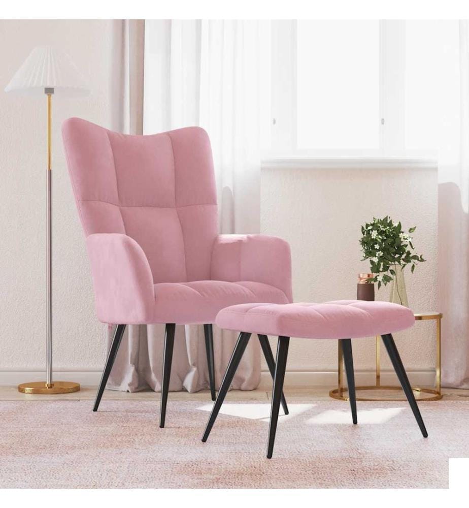Chaise de relaxation avec tabouret Rose Velours
