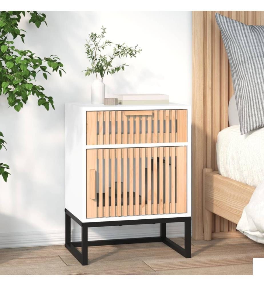 Table de chevet blanc 40x30x55,5 cm bois dingénierie et fer