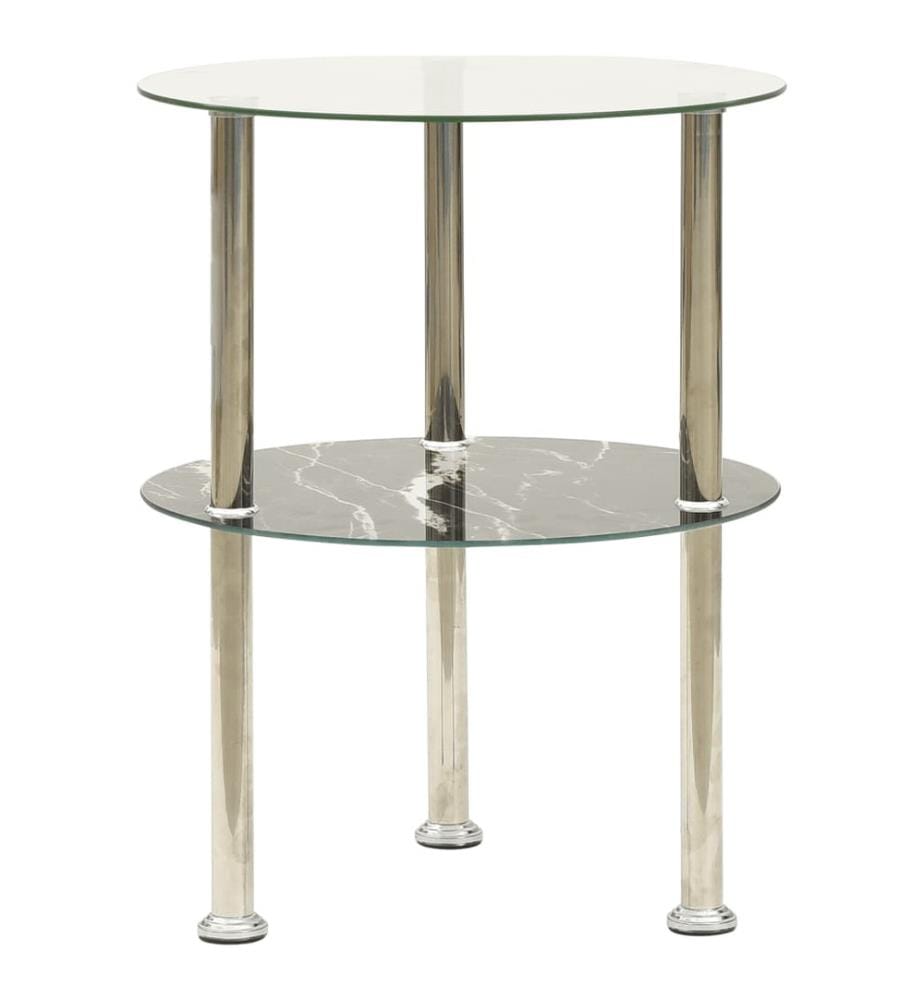 Table 2 niveaux Transparent et noir marbre 38 cm Verre trempé