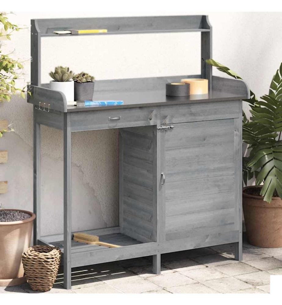 Table de rempotage avec armoire gris bois massif de sapin
