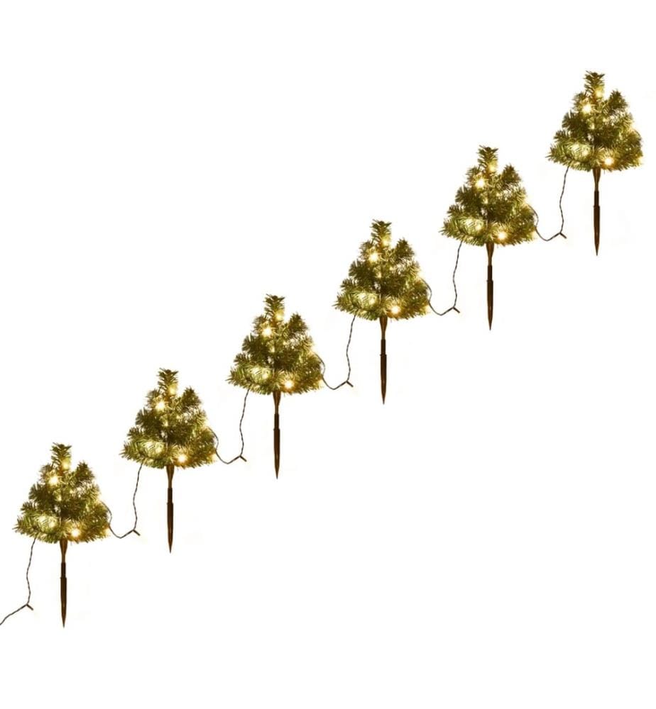 Arbres d'allée de Noël 6 pcs avec LED blanc chaud 45 cm PVC