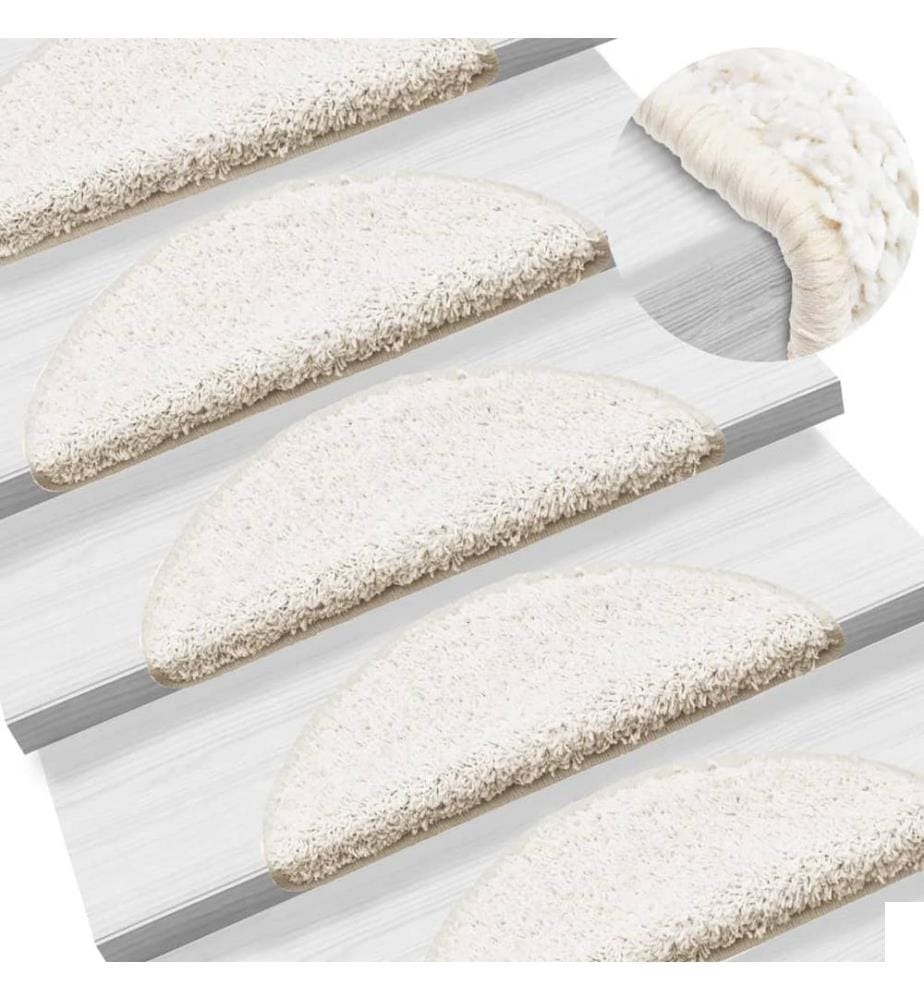 Tapis d'escalier 15 pièces 56 x 17 x 3 cm Blanc Demi-rond