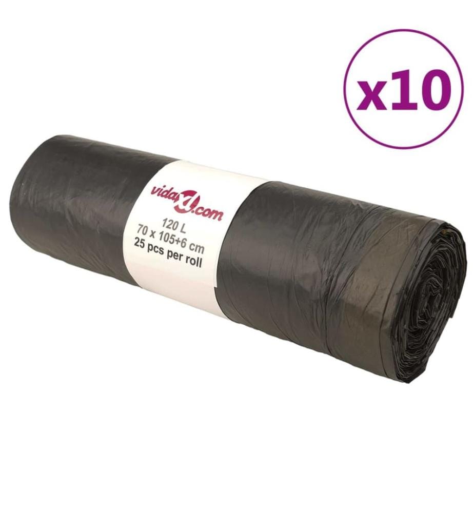 Sacs poubelles avec cordons 250 pcs noir 120 L